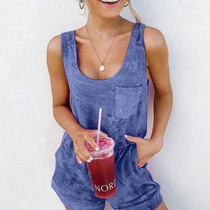 Kelsey Tie Dye Pocket Drawstring Romper Blue